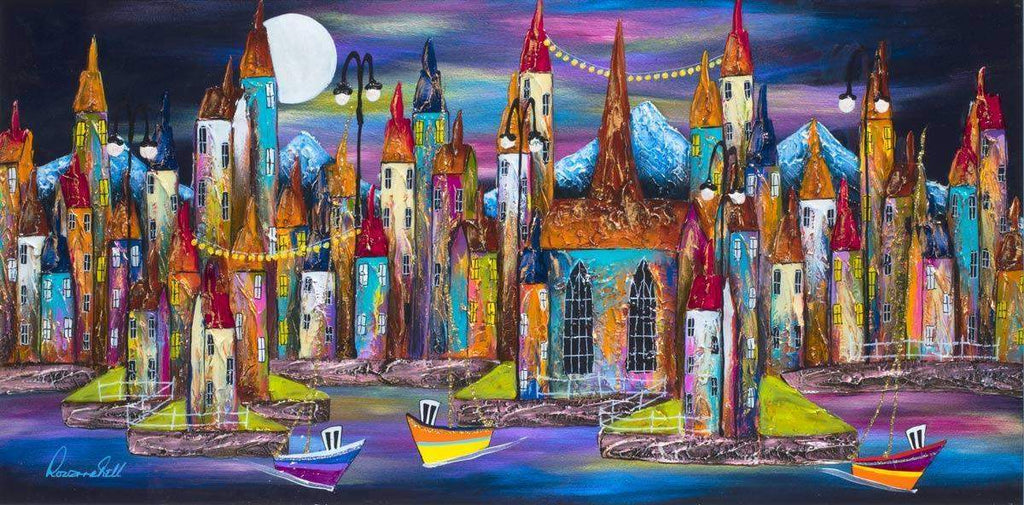 Moonlit Bay I - SOLD by artist Rozanne Bell - Wyecliffe Galleries