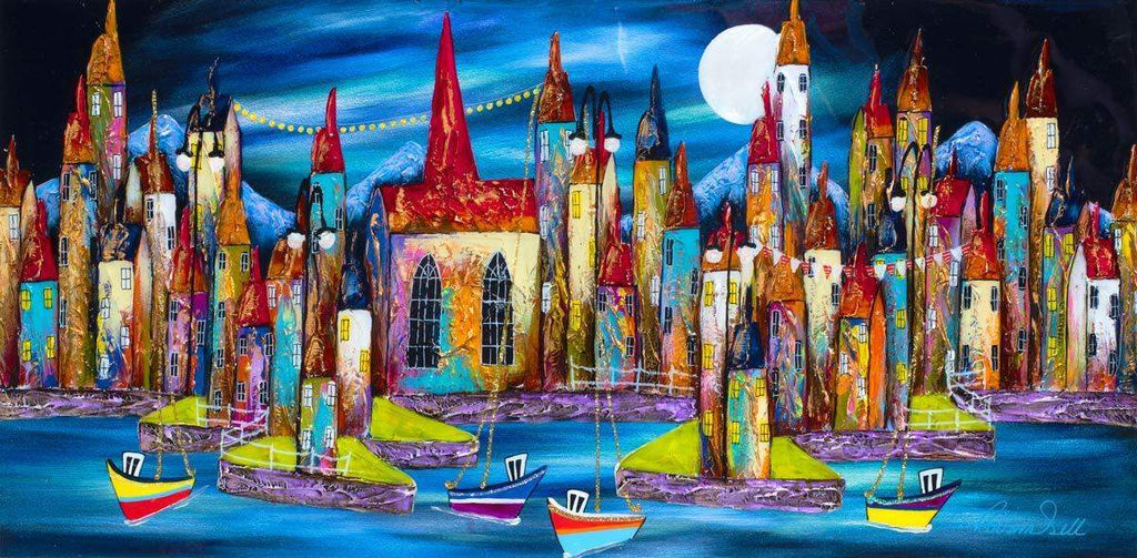 Moonlit Bay II - SOLD by artist Rozanne Bell - Wyecliffe Galleries