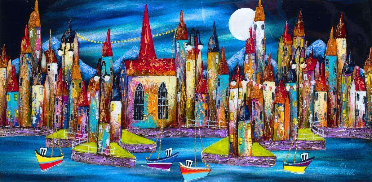 Moonlit Bay II - SOLD by artist Rozanne Bell - Wyecliffe Galleries