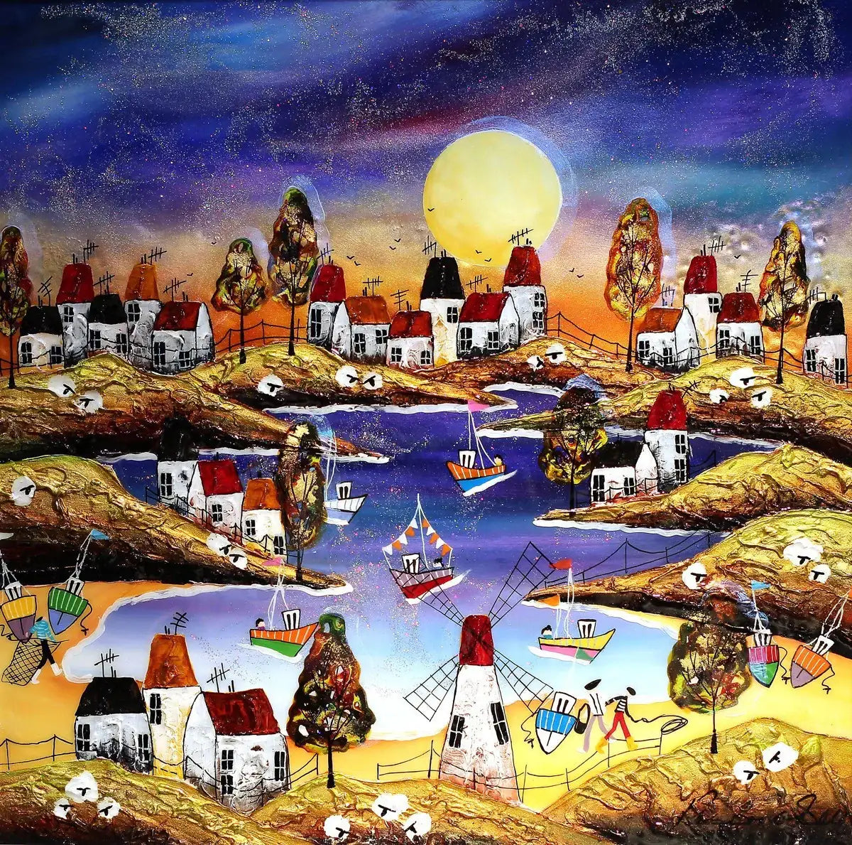 Moonlit Beach - Original - SOLD by artist Rozanne Bell - Wyecliffe Galleries