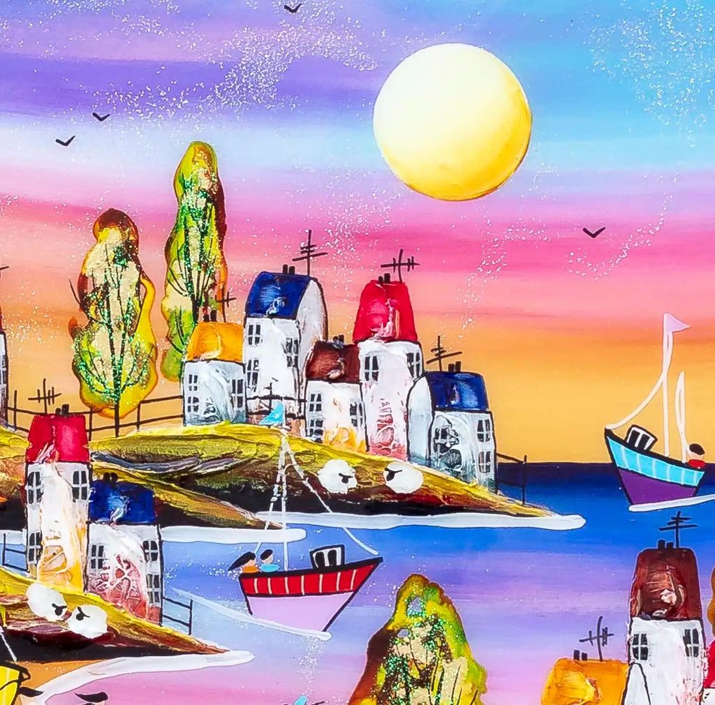 Moonlit Port - Original - SOLD by artist Rozanne Bell - Wyecliffe Galleries