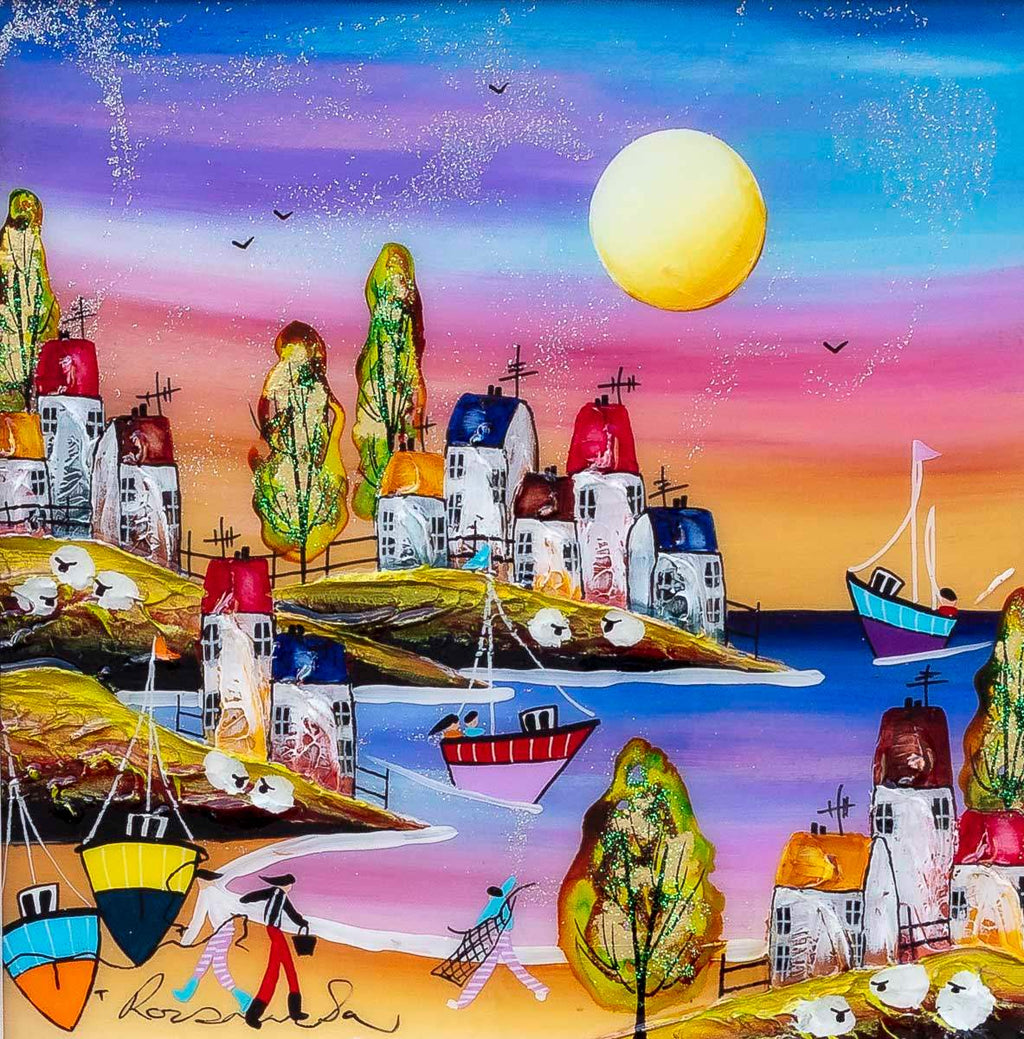 Moonlit Port - Original - SOLD by artist Rozanne Bell - Wyecliffe Galleries