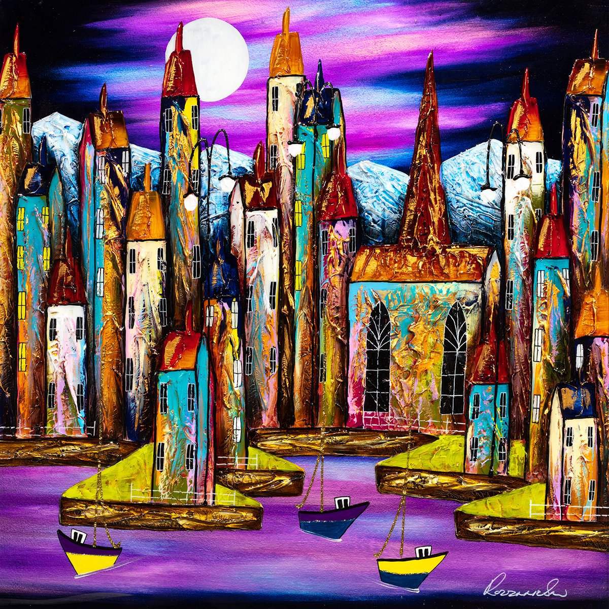Moonlit Sanctuary - Original - SOLD by artist Rozanne Bell - Wyecliffe Galleries