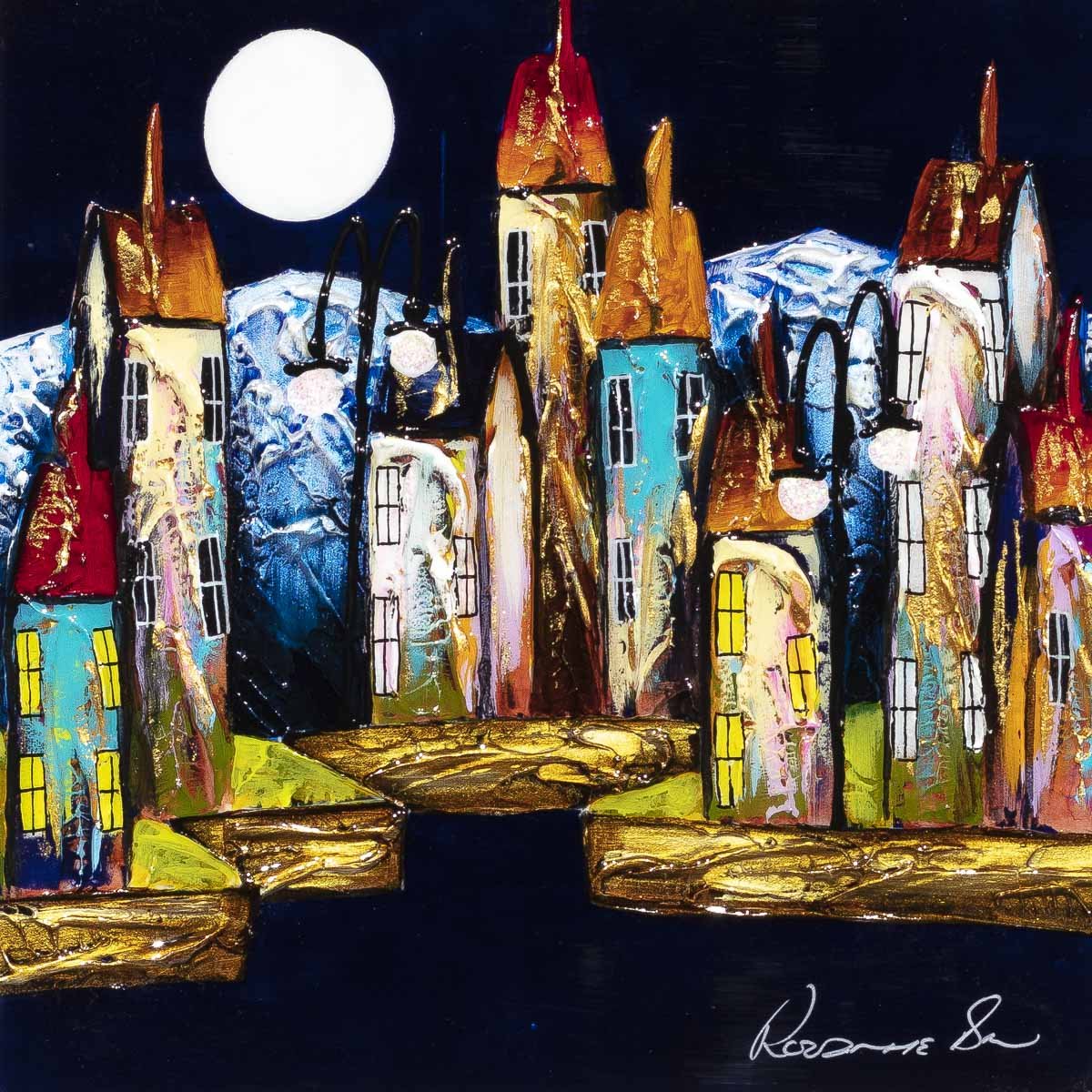Moonlit Town - Original Rozanne Bell Original