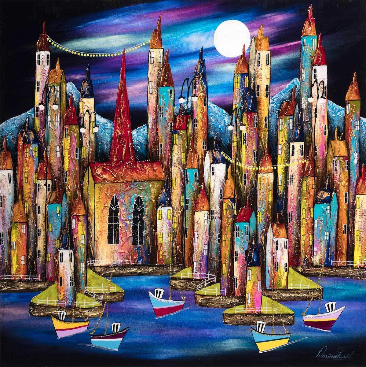 Moonlit Vacation - Original - SOLD by artist Rozanne Bell - Wyecliffe Galleries