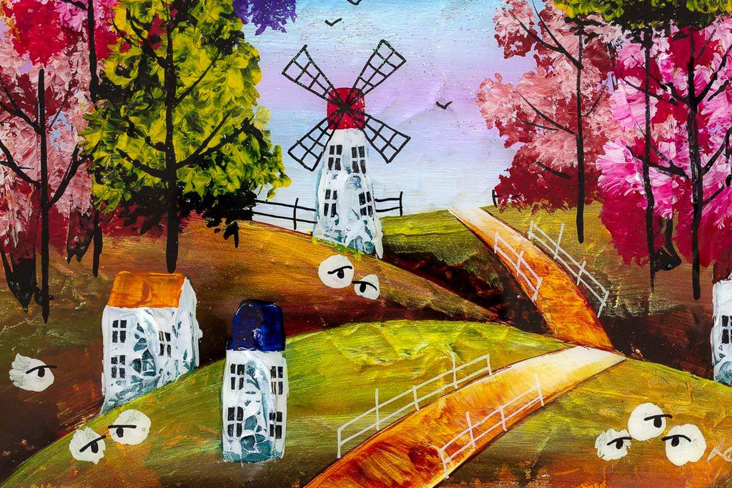 Moonlit Windmill - Original - SOLD by artist Rozanne Bell - Wyecliffe Galleries