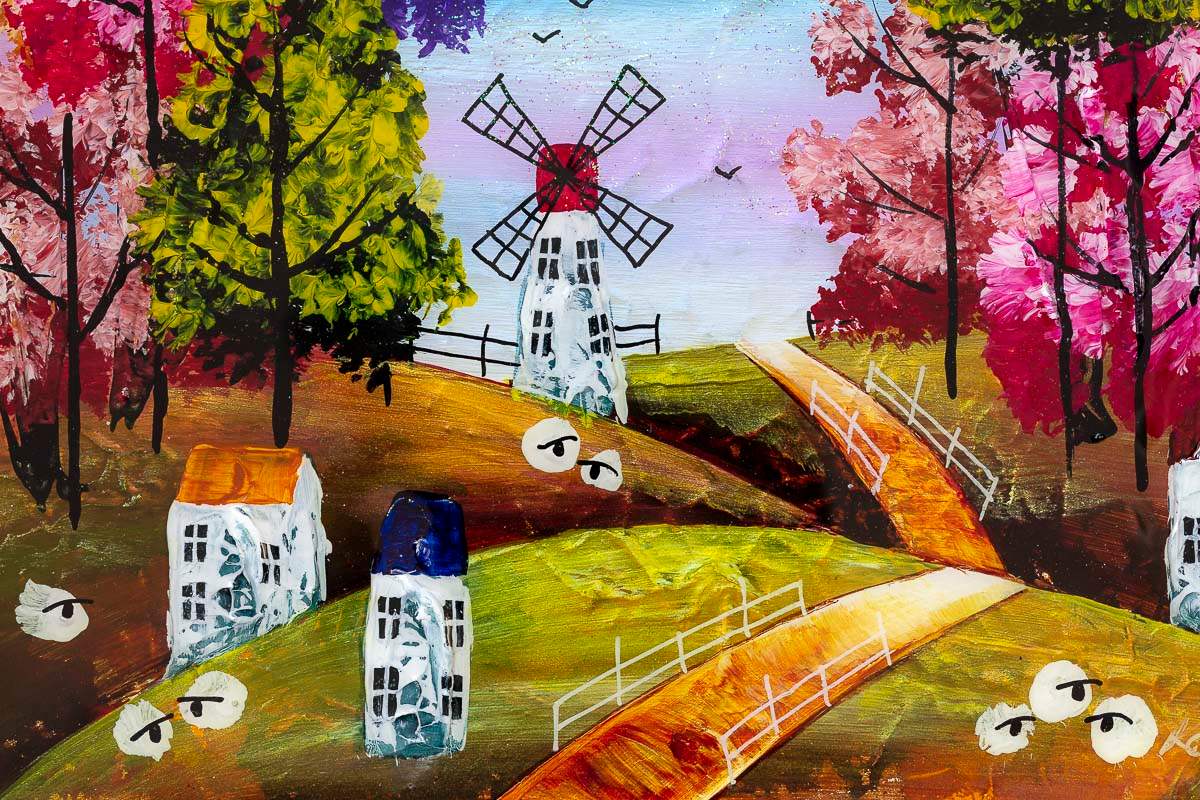 Moonlit Windmill - Original - SOLD by artist Rozanne Bell - Wyecliffe Galleries