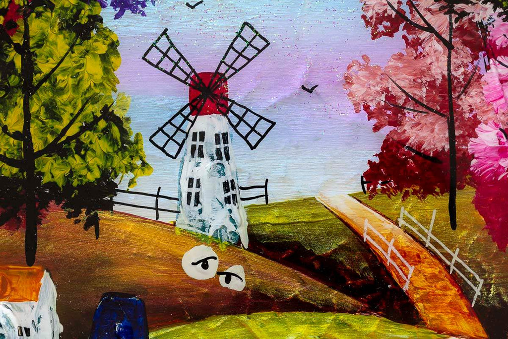 Moonlit Windmill - Original - SOLD by artist Rozanne Bell - Wyecliffe Galleries