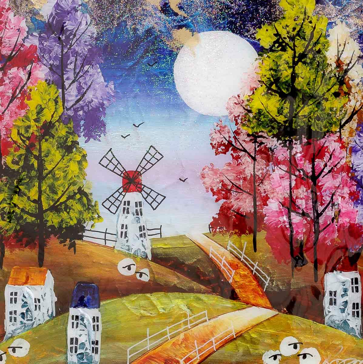 Moonlit Windmill - Original - SOLD by artist Rozanne Bell - Wyecliffe Galleries