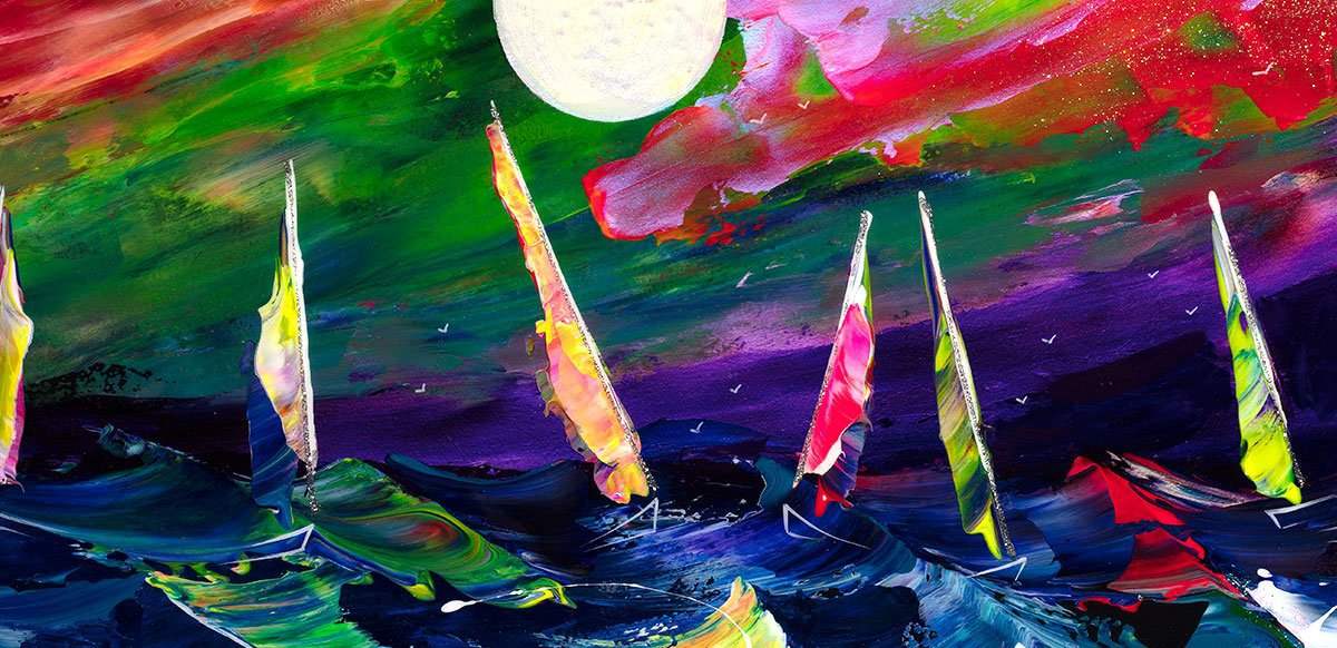 Neon Sails - Original - SOLD by artist Rozanne Bell - Wyecliffe Galleries