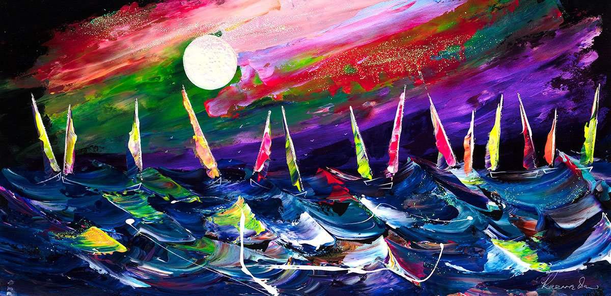 Neon Sails - Original - SOLD by artist Rozanne Bell - Wyecliffe Galleries