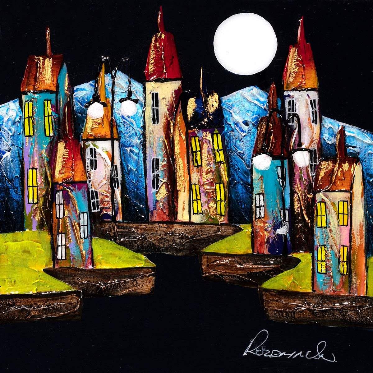 Night Harbour - Original - SOLD by artist Rozanne Bell - Wyecliffe Galleries