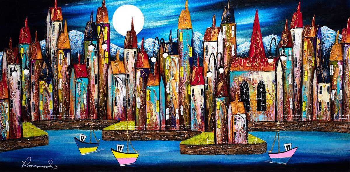 Nighttime Boating - Original - SOLD by artist Rozanne Bell - Wyecliffe Galleries