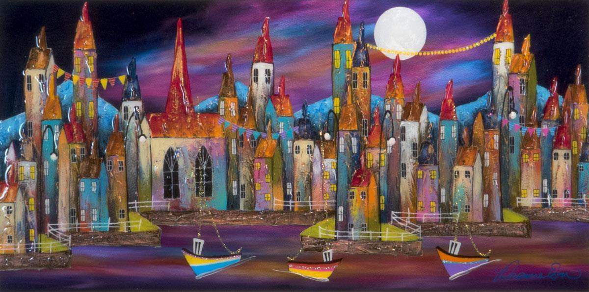 Nighttime Boating - Original - SOLD by artist Rozanne Bell - Wyecliffe Galleries