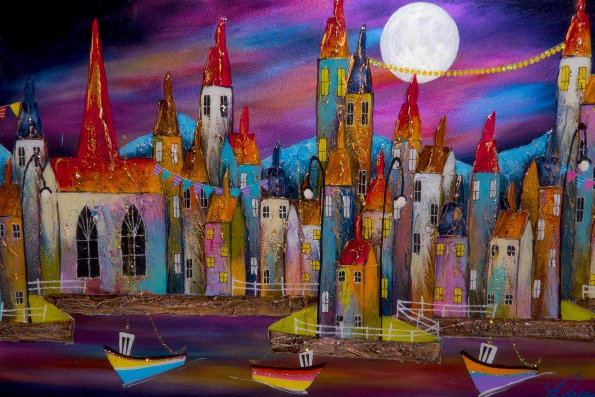 Nighttime Boating - Original - SOLD by artist Rozanne Bell - Wyecliffe Galleries