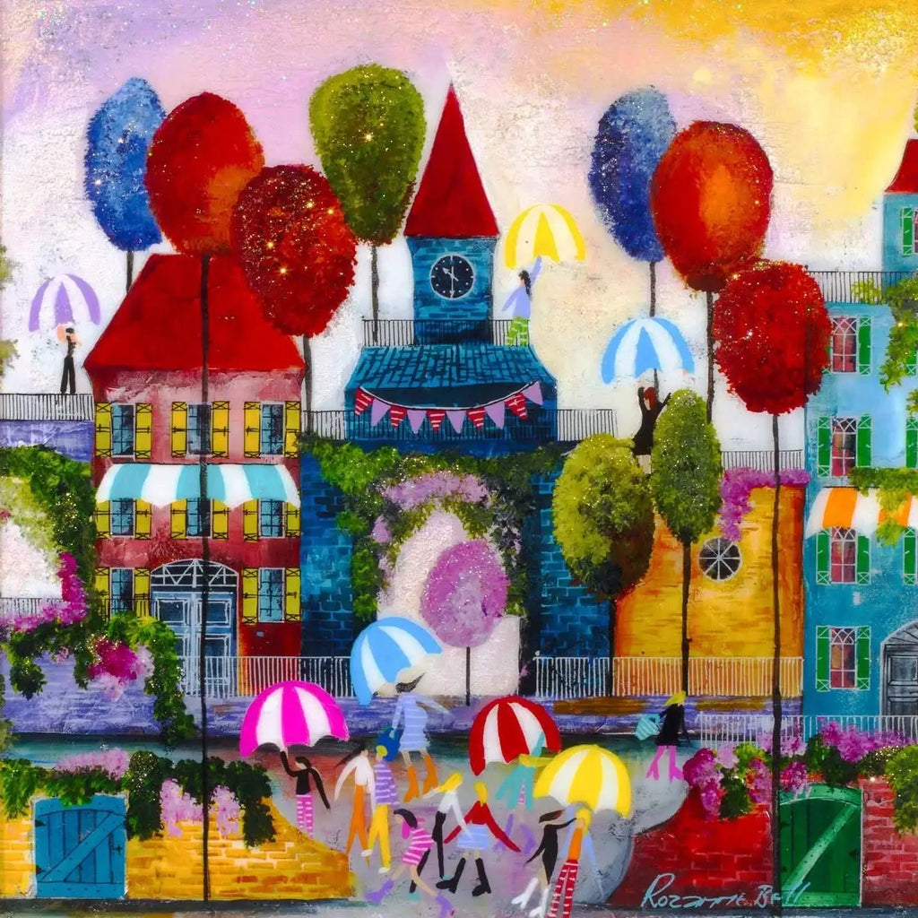 Parasol People - SOLD by artist Rozanne Bell - Wyecliffe Galleries