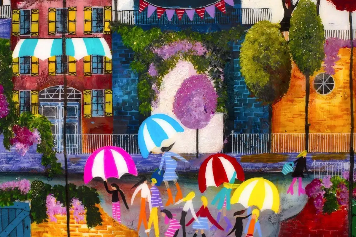 Parasol People - SOLD by artist Rozanne Bell - Wyecliffe Galleries