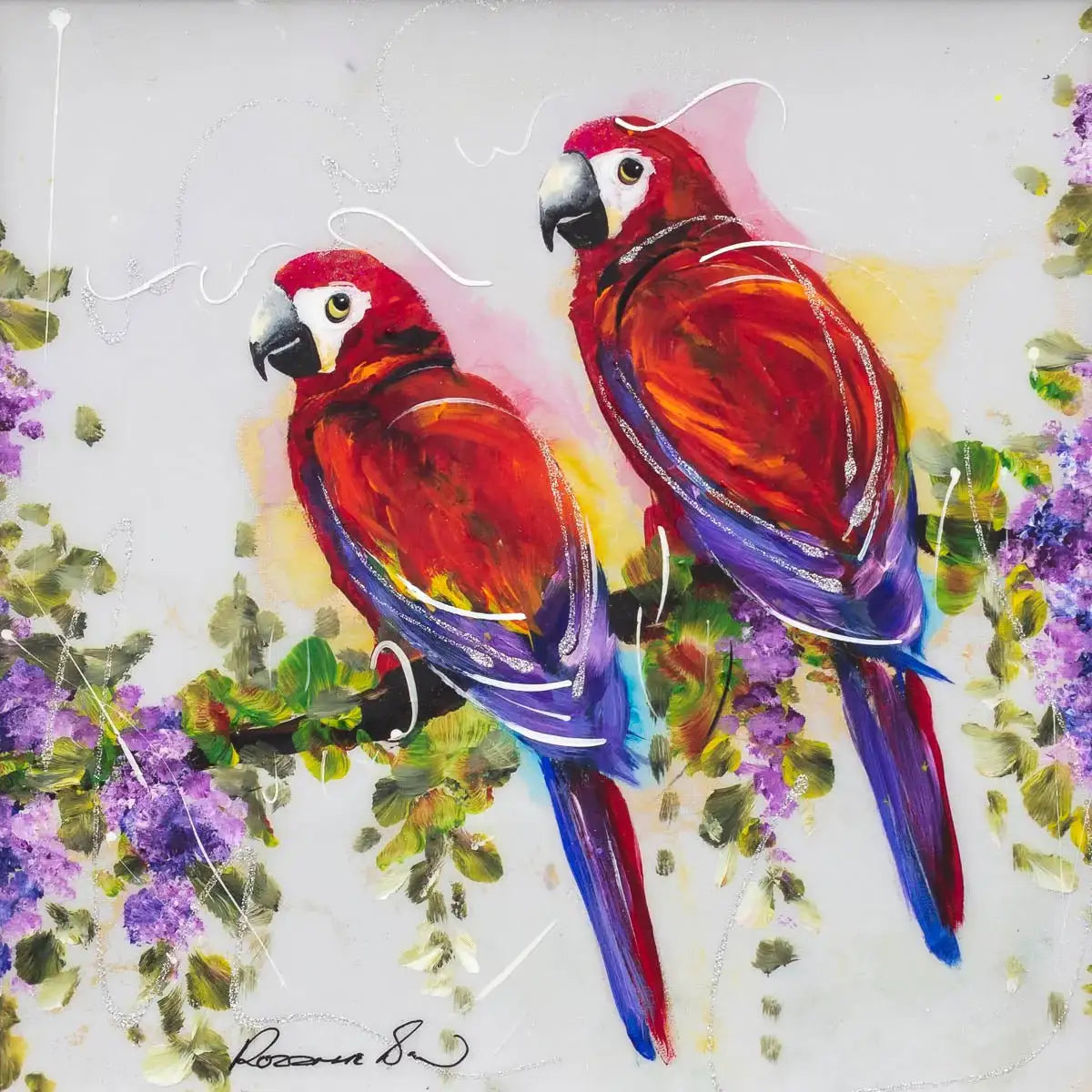 Parrot Play - Original by artist Rozanne Bell - Wyecliffe Galleries