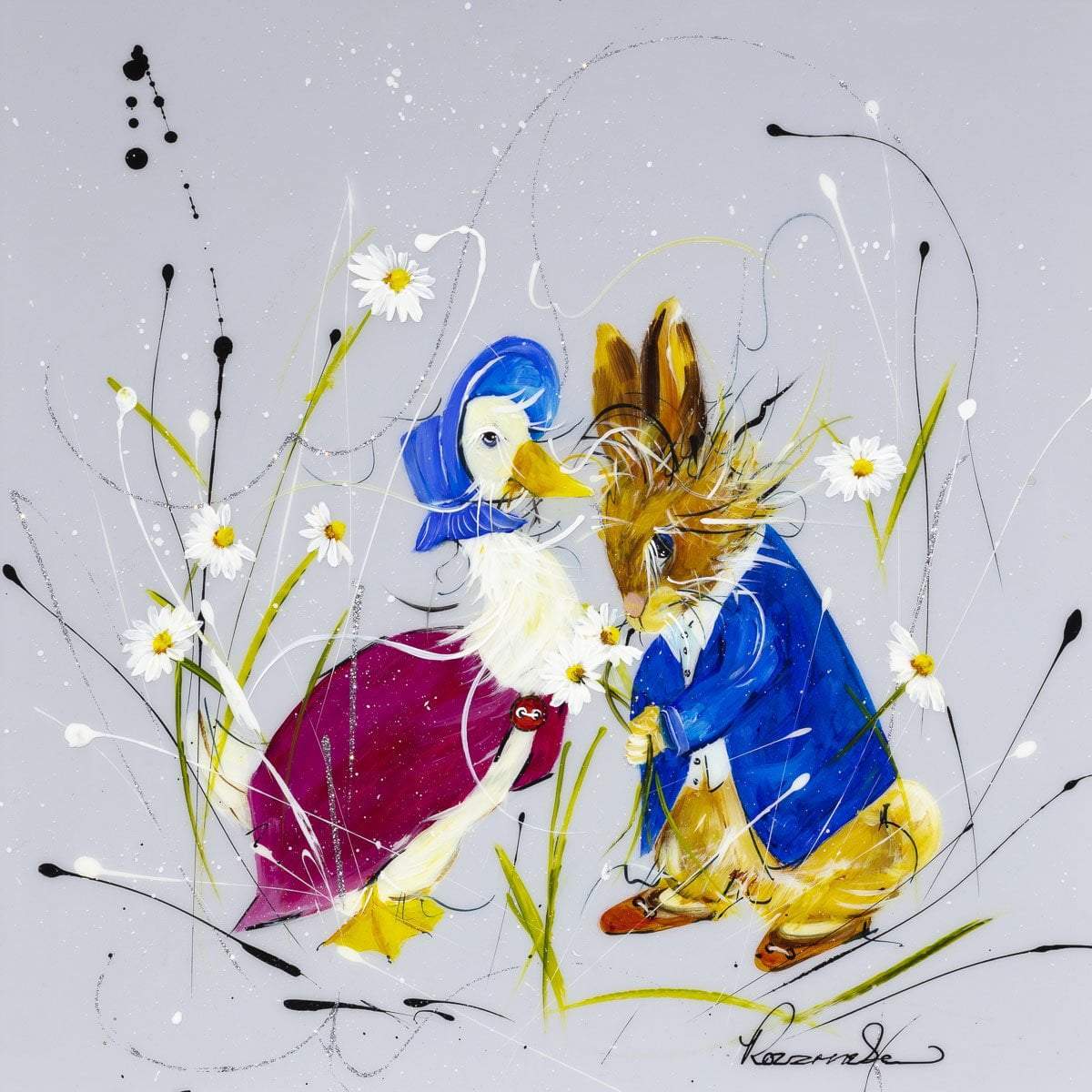 Peter Rabbit &amp; Jemima I - Original Rozanne Bell Framed