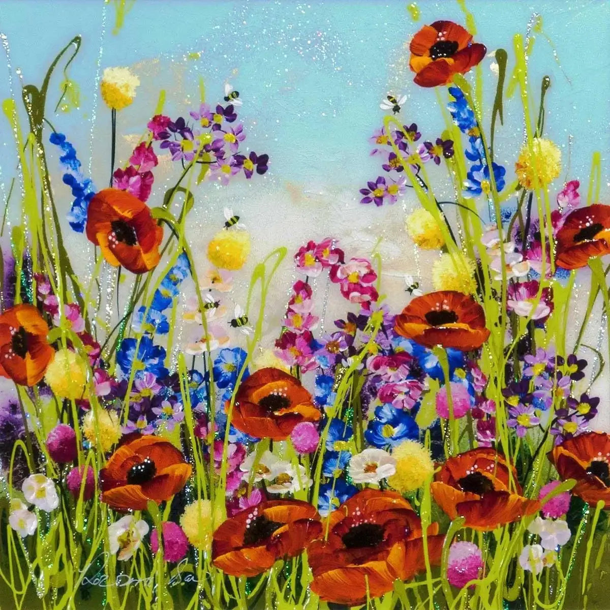 Poppies and Buttercups - Original - SOLD by artist Rozanne Bell - Wyecliffe Galleries