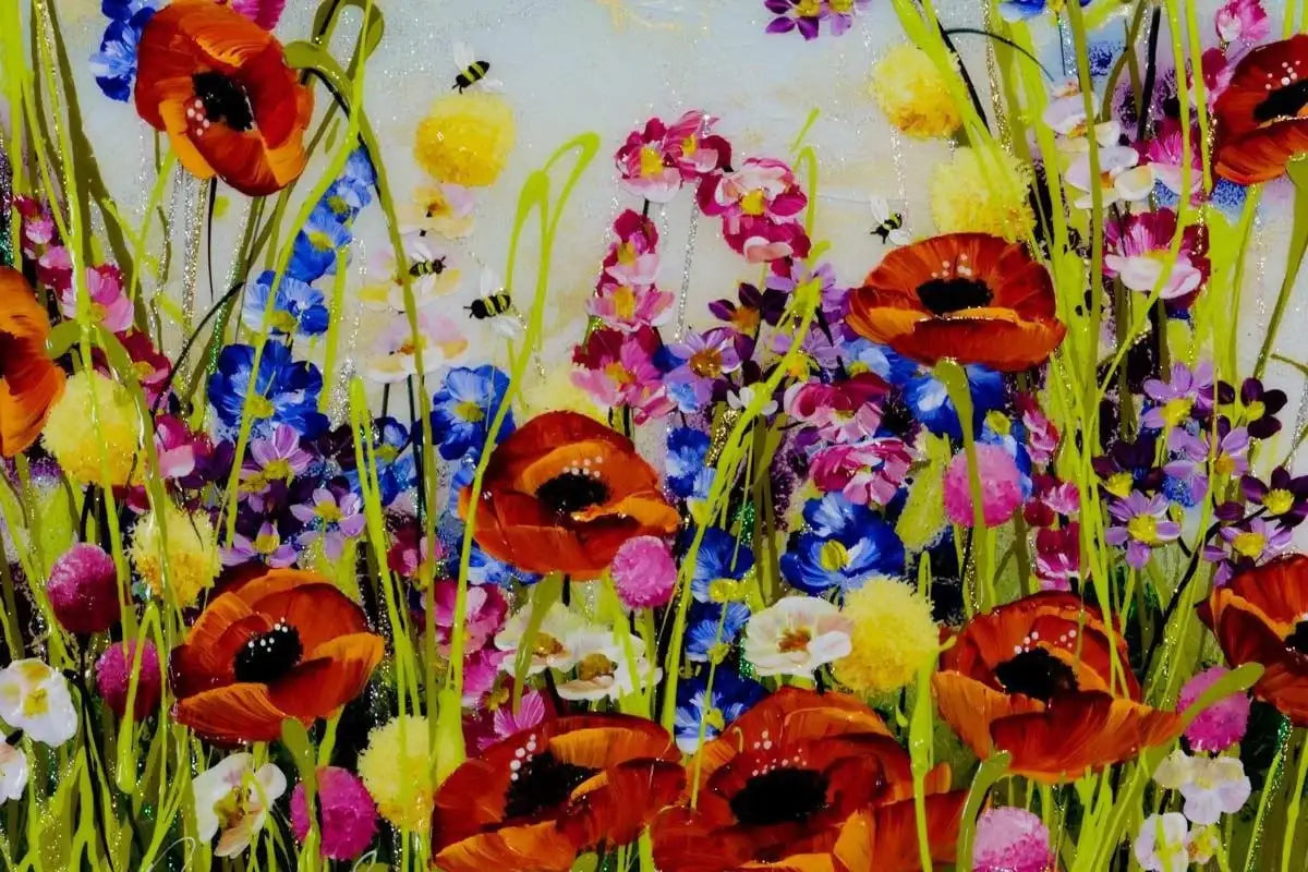 Poppies and Buttercups - Original - SOLD by artist Rozanne Bell - Wyecliffe Galleries