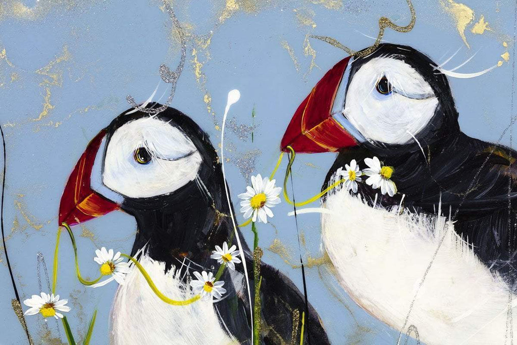 Puffin Play - Original - SOLD by artist Rozanne Bell - Wyecliffe Galleries