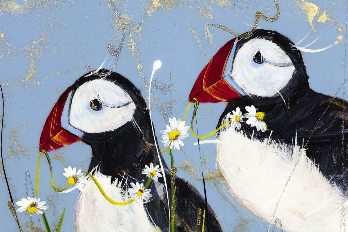 Puffin Play - Original - SOLD by artist Rozanne Bell - Wyecliffe Galleries