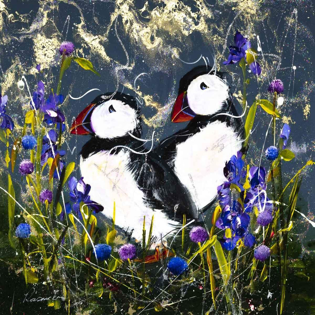 Puffin Love - Original - SOLD by artist Rozanne Bell - Wyecliffe Galleries