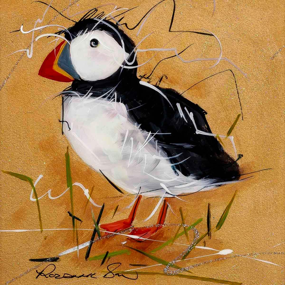 Puffin Passion - Original - SOLD by artist Rozanne Bell - Wyecliffe Galleries