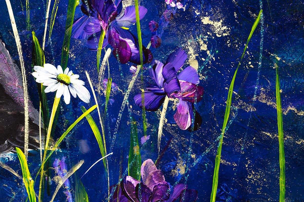 Puffins With Irises - Original - SOLD by artist Rozanne Bell - Wyecliffe Galleries