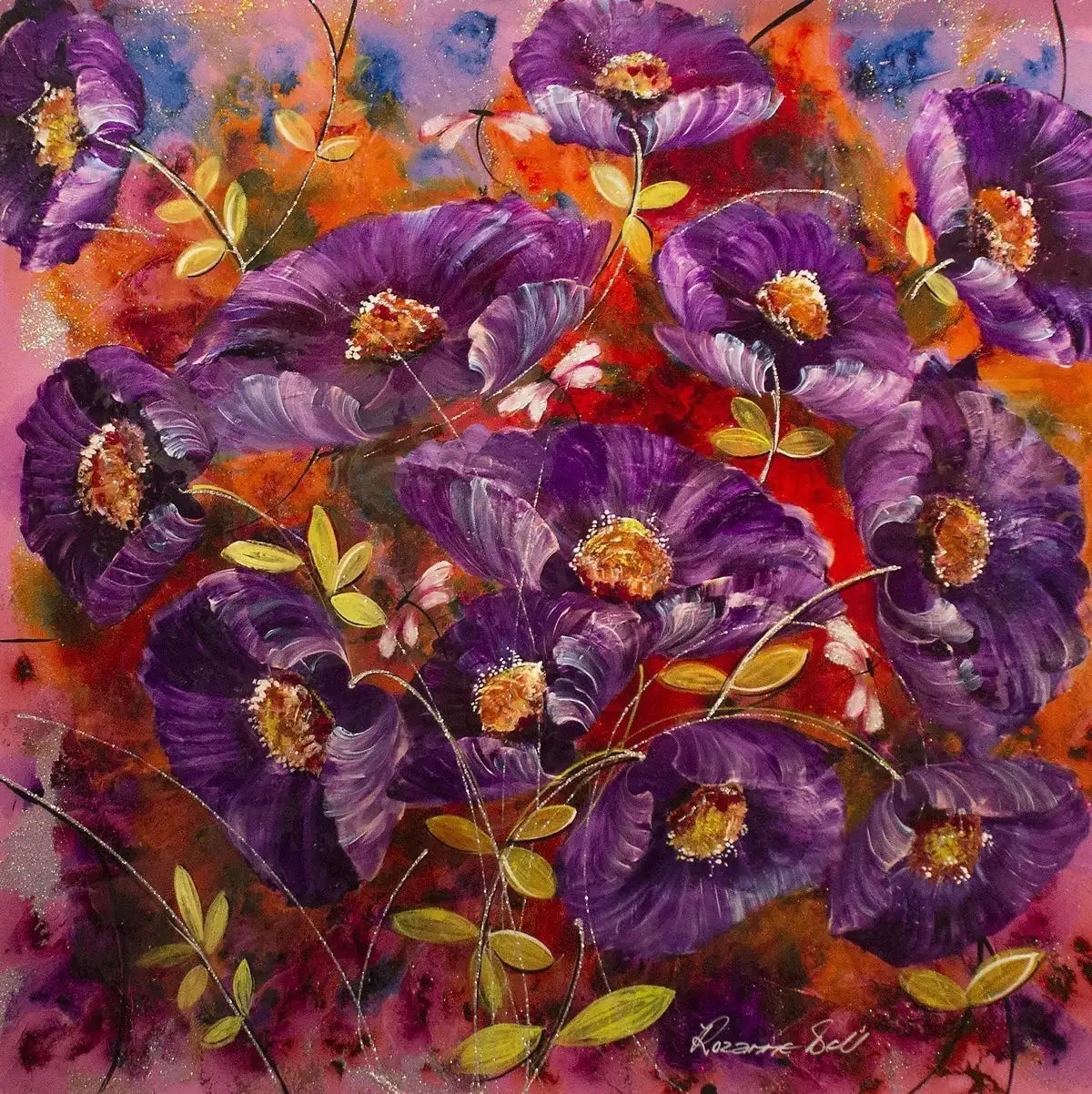 Purple Poppies - SOLD by artist Rozanne Bell - Wyecliffe Galleries
