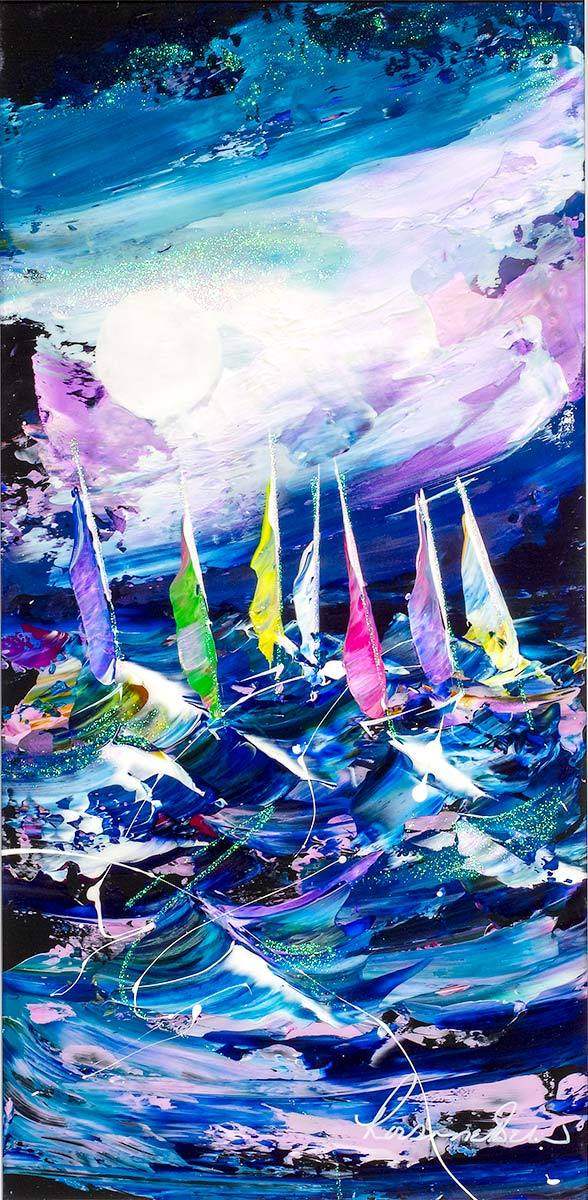Racing at Night I - SOLD by artist Rozanne Bell - Wyecliffe Galleries