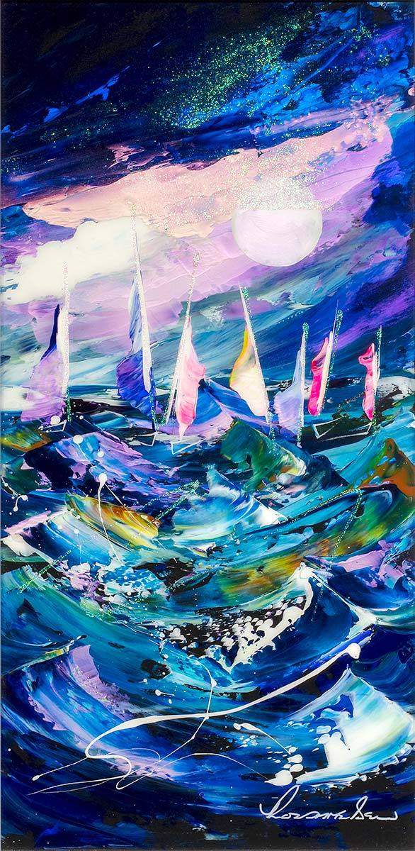 Racing at Night II - Original - SOLD by artist Rozanne Bell - Wyecliffe Galleries