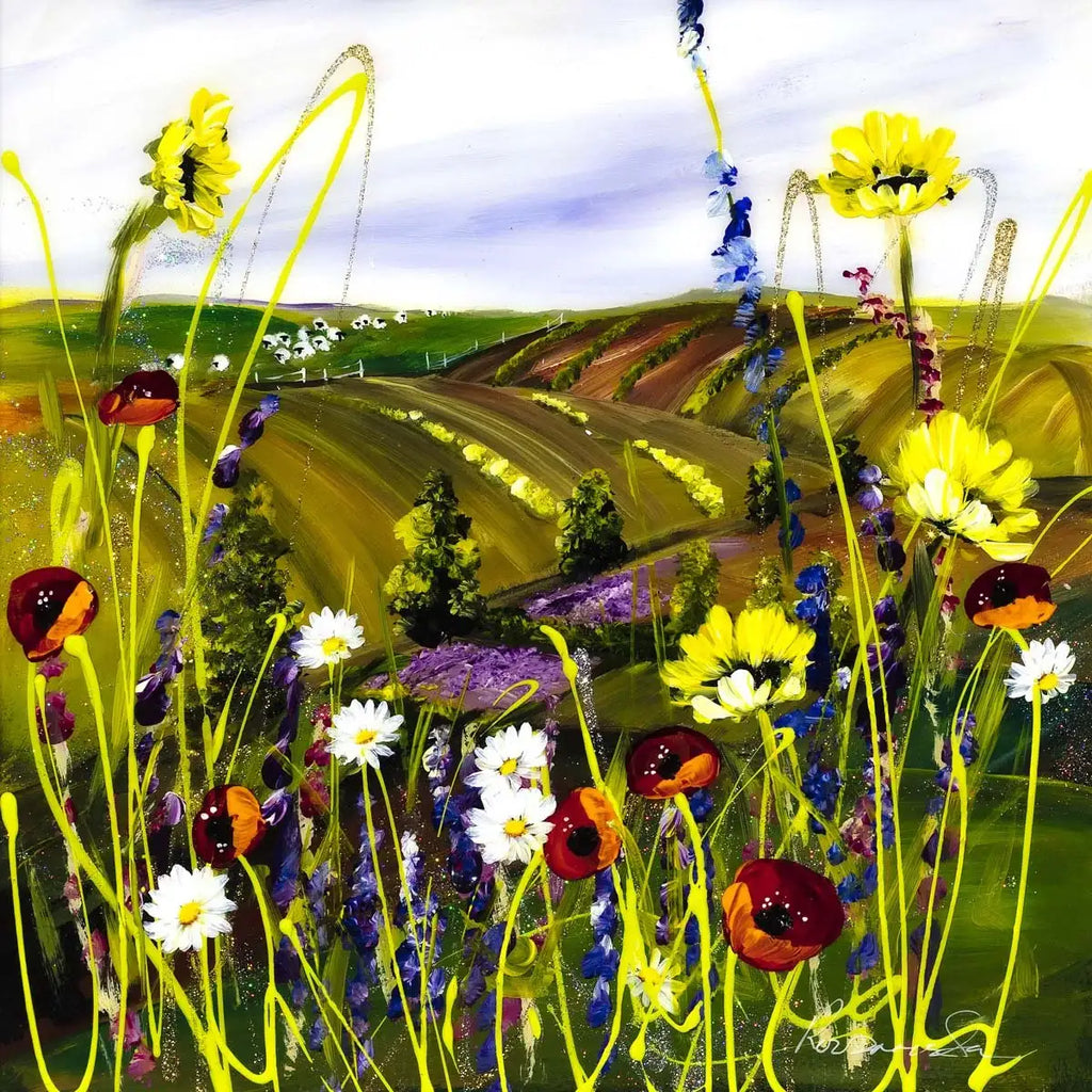 Rainbow Fields - Original - SOLD by artist Rozanne Bell - Wyecliffe Galleries