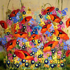 Red, Pink & Blue - SOLD by artist Rozanne Bell - Wyecliffe Galleries