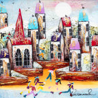 Skating Around Town - Original - SOLD by artist Rozanne Bell - Wyecliffe Galleries