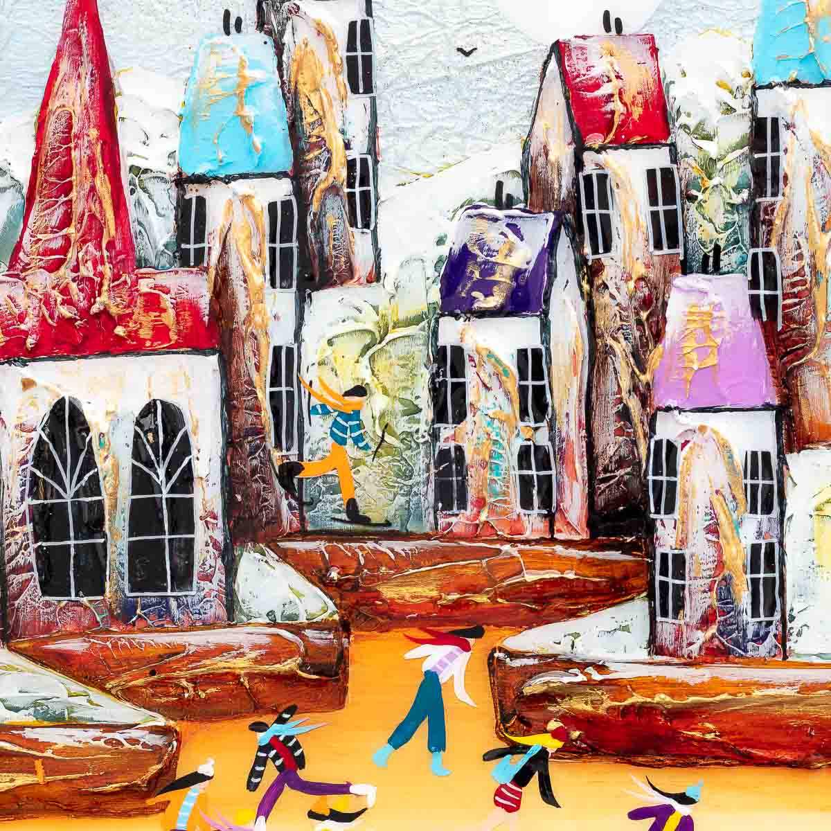 Skating Around Town - Original - SOLD by artist Rozanne Bell - Wyecliffe Galleries