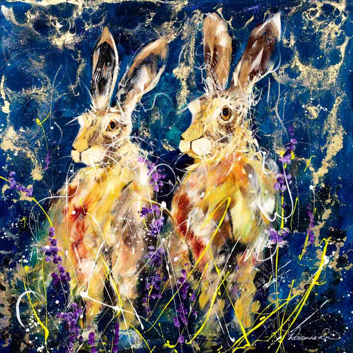 Spring Hares - Original - SOLD by artist Rozanne Bell - Wyecliffe Galleries