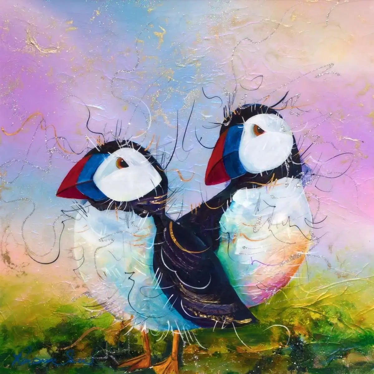 Stop For A Puffin - Original - SOLD by artist Rozanne Bell - Wyecliffe Galleries