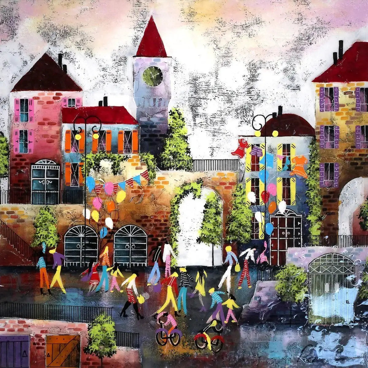 Street Party - SOLD by artist Rozanne Bell - Wyecliffe Galleries