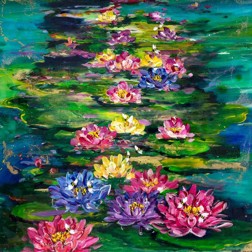 Summertime Lily Pond - Original - SOLD by artist Rozanne Bell - Wyecliffe Galleries