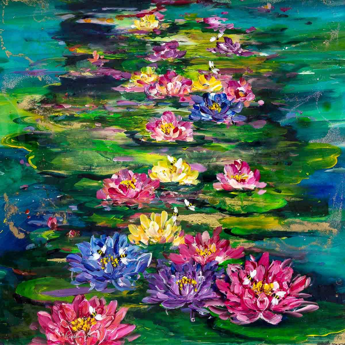 Summertime Lily Pond - Original - SOLD by artist Rozanne Bell - Wyecliffe Galleries
