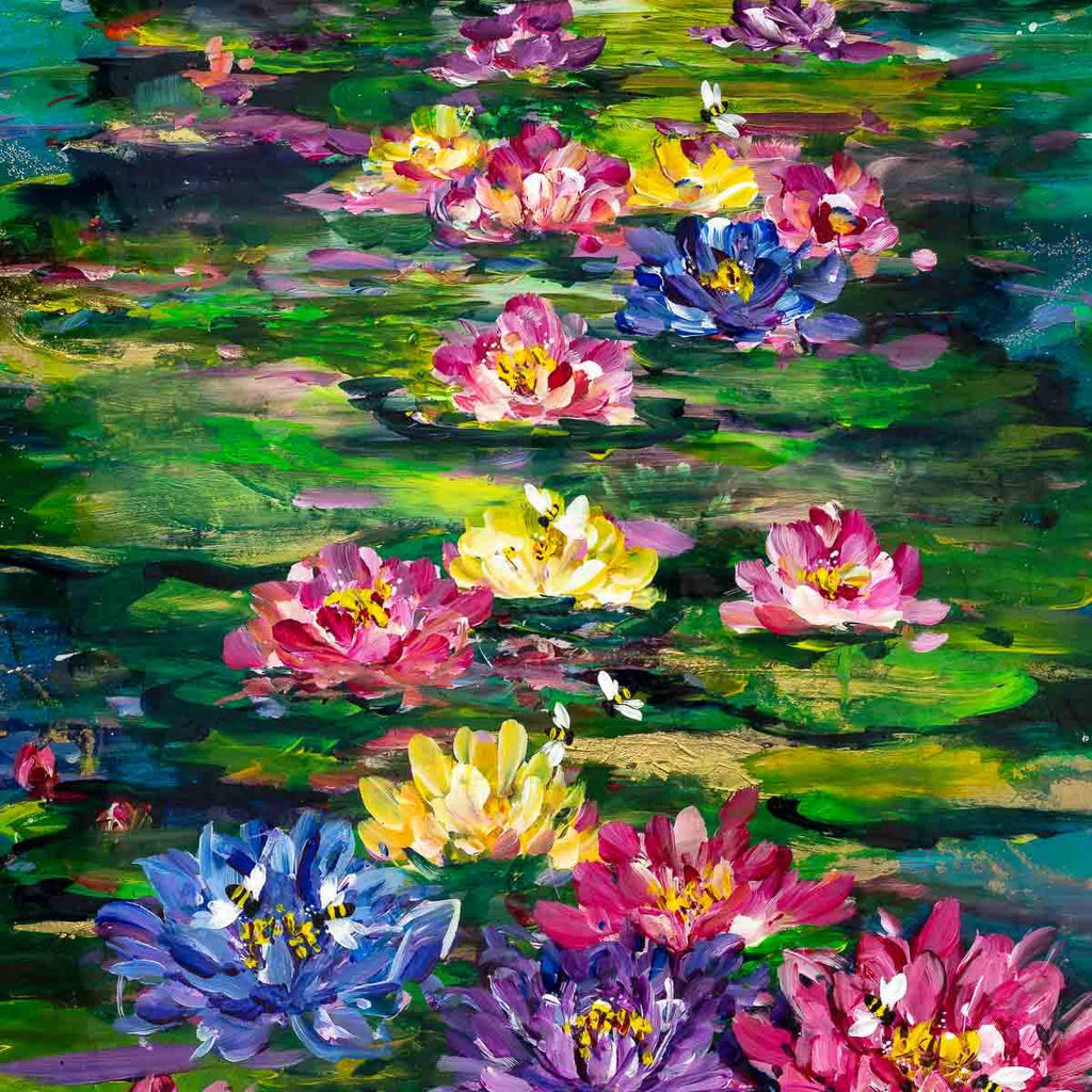 Summertime Lily Pond - Original - SOLD by artist Rozanne Bell - Wyecliffe Galleries