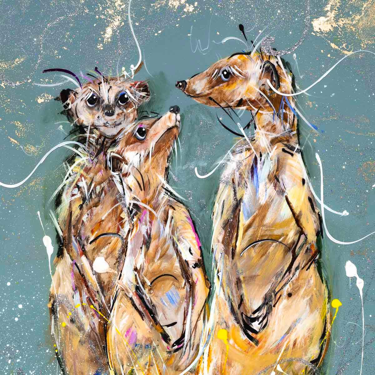 The Three Meerkats - Original by artist Rozanne Bell - Wyecliffe Galleries