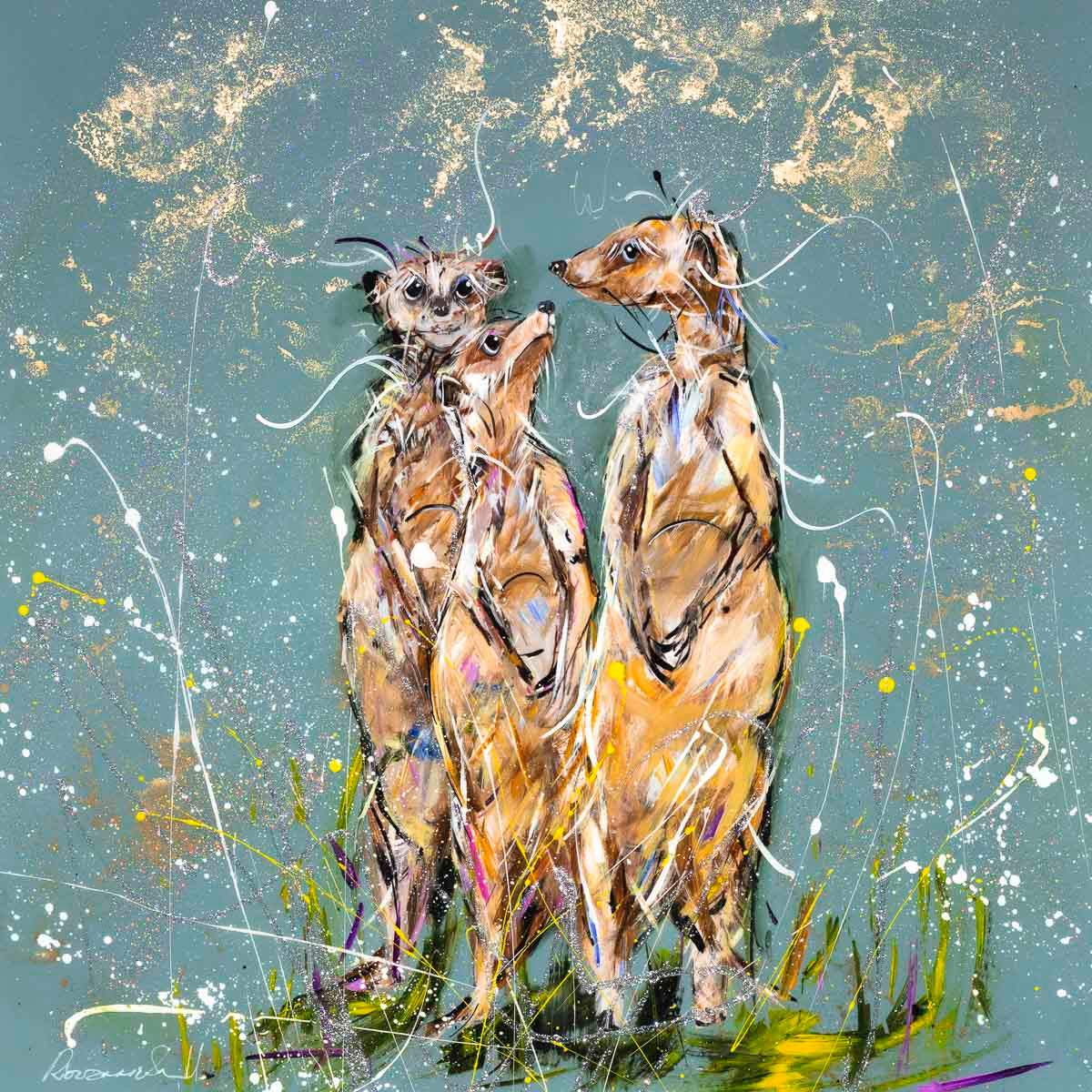 The Three Meerkats - Original by artist Rozanne Bell - Wyecliffe Galleries