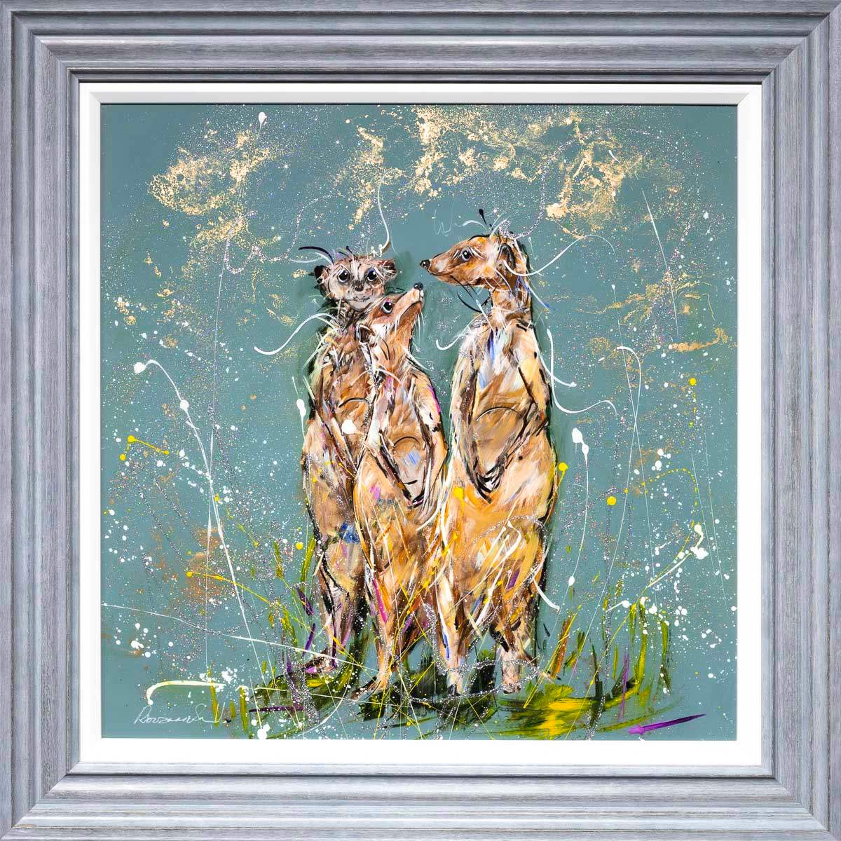 The Three Meerkats - Original by artist Rozanne Bell - Wyecliffe Galleries