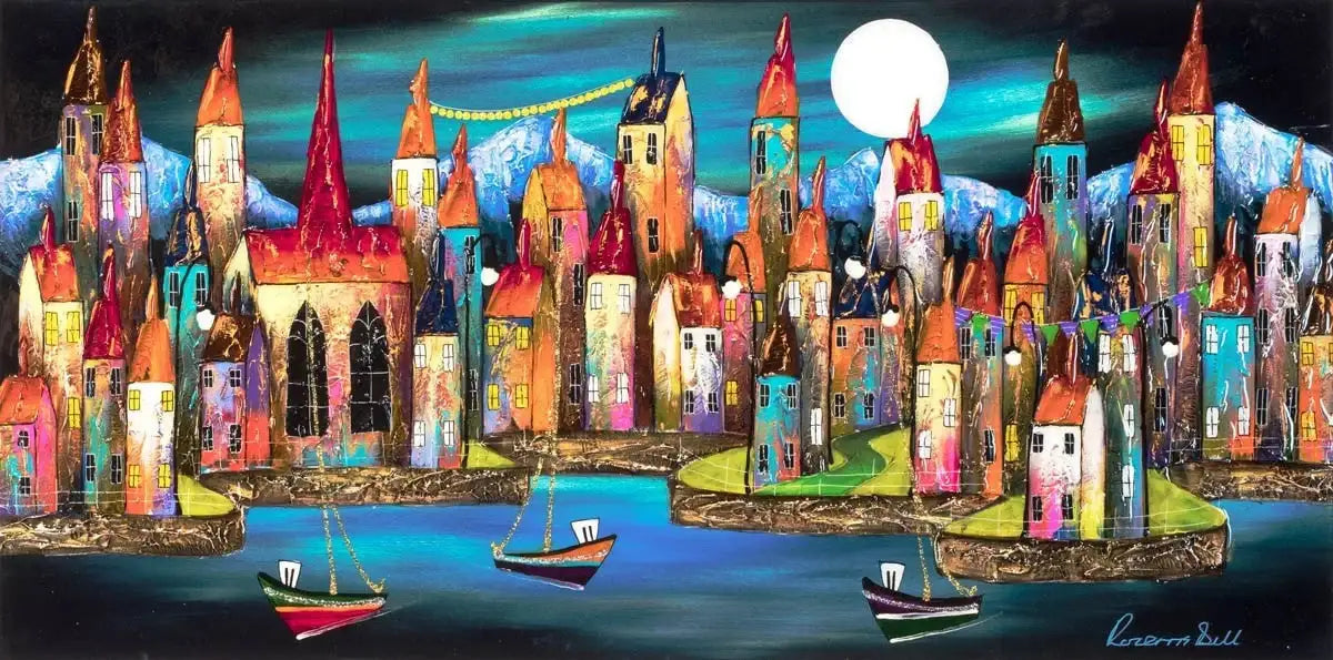 Town of Cheer - Original SOLD by artist Rozanne Bell - Wyecliffe Galleries