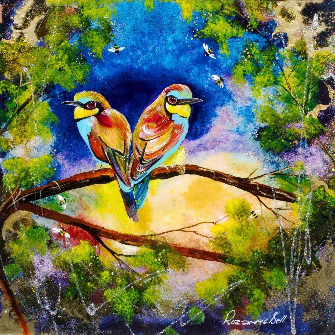 Two Little Birds - SOLD by artist Rozanne Bell - Wyecliffe Galleries