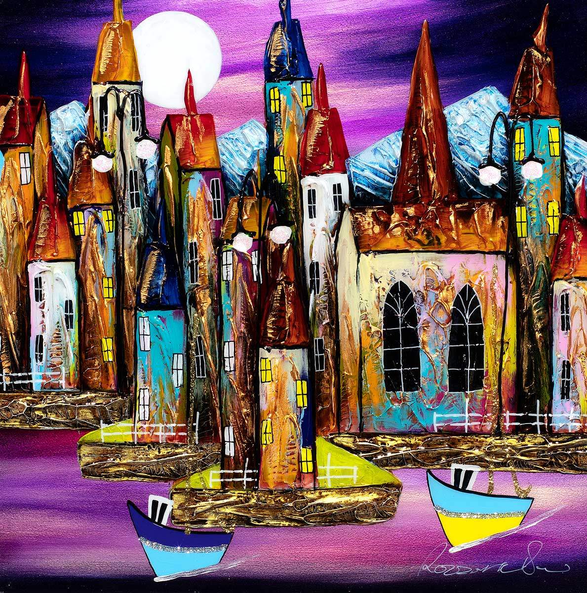 Violet Nights - Original - SOLD by artist Rozanne Bell - Wyecliffe Galleries