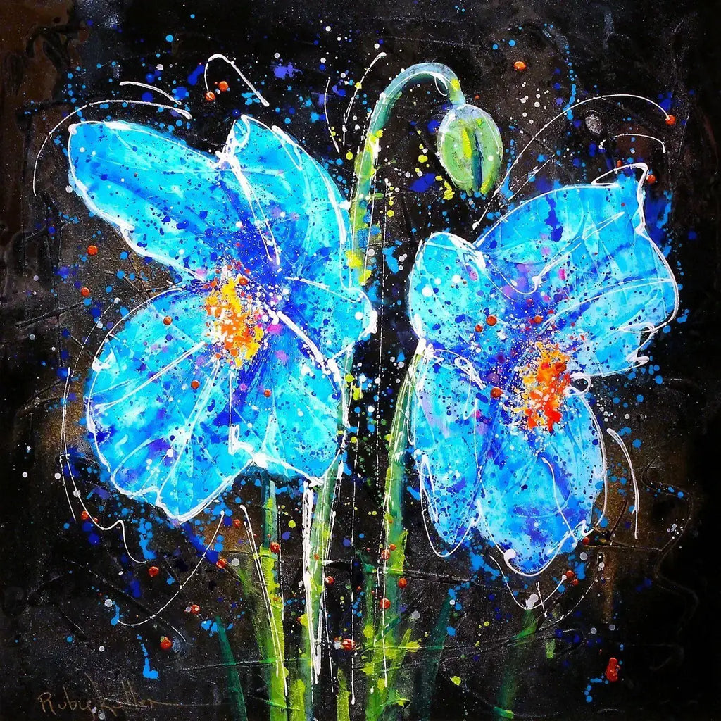 Blue Blooms I - SOLD by artist Ruby Keller - Wyecliffe Galleries